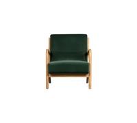 Fauteuil en velours vert, accoudoirs, pieds et structure en hévéa, fixe - Woood, Mark - 67x82x75 cm