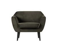 Fauteuil en velours vert chaud, accoudoirs, uni, fixe - Woood, Rocco - 92x81x75 cm