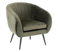 Fauteuil en Velours Vert Kaki plissé et Pieds en métal Noir - Atmosphera