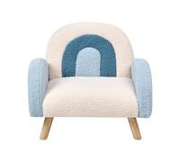 Fauteuil Enfant Arc-en-Ciel Pieds en Bois Chaise Rembourrée Bouclé Bleu Clair Ombo