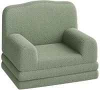 Fauteuil Enfant Convertible 1 Place,2 en 1 Canapé lit Convertible en Mousse Haute densité,Dossier Haut,Antidérapant,Chauffeuse Enfant lit Convertible pour Chambre,Salon(132x58x5cm,Vert)