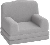 Fauteuil Enfant Convertible 1 Place,2 en 1 Canapé lit Convertible en Mousse Haute densité,Dossier Haut,Antidérapant,Chauffeuse Enfant lit Convertible pour Chambre,Salon(132x58x5cm,Gris)