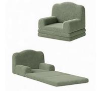 Fauteuil Enfant Convertible 2 En 1 Mousse, Canapé Bébé Vert Couronne | Chauffeuse Pliable en Sherpa Doux et Lavable, Lit de Lecture Léger et Stable pour Chambre d'Enfant Fille Garçon