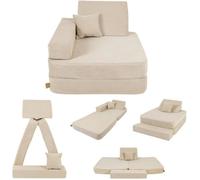 Fauteuil enfant convertible velours côtelé doux beige