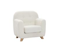 Fauteuil enfant en tissu effet laine bouclée blanc et bois clair norkid