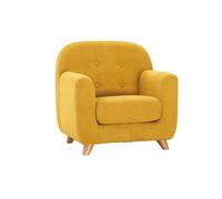 Fauteuil enfant scandinave en tissu effet velours jaune moutarde et bois clair NORKID