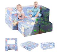 Fauteuil Enfant Pliable, Canapé pour Enfants, Brillant dans Le Noir, Canapé Convertible Modulaire pour Chambre à Coucher, Petit Canapé-lit pour Enfants, avec 2 Poufs, 1 Poche, Motif de Dinosaure