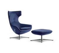 Fauteuil et repose-pieds Caruzzo Leolux, Designer Frans Schofer, 107/40x78/63x90/55 cm