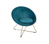 Atmosphera – Fauteuil Evan – velours bleu canard – piètement doré