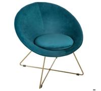 Atmosphera – Fauteuil Evan – velours bleu canard – piètement doré