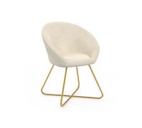 IDMarket Fauteuil Angelina, rond en velours beige, pieds croisés dorés