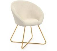 IDMarket Fauteuil Angelina, rond en velours beige, pieds croisés dorés