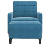 Fauteuil futon avec tabouret bleu 60 cm en velours - Fauteuil club confortable avec repose-pieds pour salon, chambre à coucher et petites pièces - Tissu velours de luxe et design peu encombrant