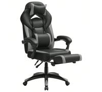 SONGMICS Fauteuil Gamer Ergonomique, Chaise Gaming, Fauteuil de Bureau, avec Repose-Pieds télescopique, Appui-tête réglable, Support Lombaire, capacité de Charge 150 kg, Gris et Noir OBG77BG