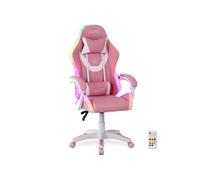 Amstrad Fauteuil gaming AMS-LED-Sakura – simili cuir rose et blanc – LED 366 effets, télécommande