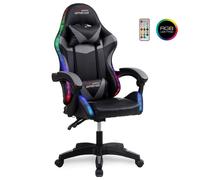 Fauteuil gaming Amstrad AMS-900-LED-BK - simili cuir noir et gris - Eclairage LED 366 effets - Télécommande
