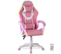 Amstrad Fauteuil Gaming AMS-LED-Sakura - Simili Cuir Rose et Blanc - Eclairage LED 366 Effets - Télécommande