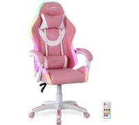 Amstrad Fauteuil gaming AMS-LED-Sakura – simili cuir rose et blanc – LED 366 effets, télécommande