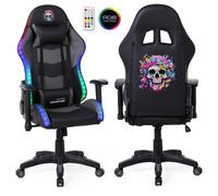 Amstrad Fauteuil Gaming Elite-LED-Acid - Noir et Gris - Eclairage LED 576 Effets - Télécommande - Accoudoir 2D
