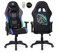 Amstrad Fauteuil Gaming Elite-LED-Soccer - Noir et Gris - Eclairage LED 576 Effets - Télécommande - Accoudoir 2D