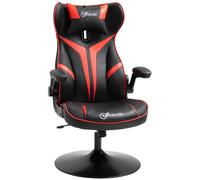 Fauteuil gaming base ronde métal pivotante 360° hauteur réglable tétière accoudoirs relevables PVC rouge noir