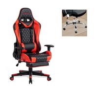 Fauteuil Gaming - FOXSPORT - Réglable - Appui-tête et oreiller lombaire - Pédale intégrée - Rouge