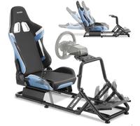 Fauteuil gaming - TECTAKE - Siège baquet PLAY compatible consoles inclinable 180° maximum 120kg - noir/azur