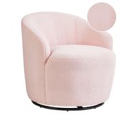 Fauteuil Glam Pivotant Dossier Incurvé Base Noire 360 ° Bouclé Rose Davik