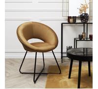 Fauteuil - HOME DECO FACTORY - GIULIA - Rond - Velours Côtelé - Jaune et Noir