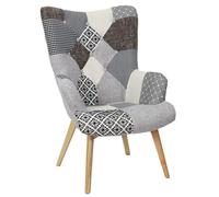 Home Deco Factory - Fauteuil Helsinki Patchwork Gris - 66 x 99,5 x 72 cm - Hauteur assise 41 cm