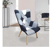 Fauteuil - HOME DECO FACTORY - Helsinki - Patchwork - Confortable - Noir et Blanc