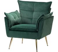 Fauteuil HULALA HOME en velours, confortable, pieds en métal doré, coussin d’assise épais, pour salon et chambre, Ver