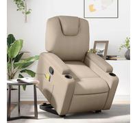 Fauteuil Inclinable de Massage Electrique pour Personnes Agees et Seniors, Fauteuil Relax avec Fonction Levage, Inclinaison 135° et 6 Points de Vibration, Similicuir Cappuccino, Capacite 110kg