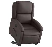 Fauteuil inclinable électrique en cuir véritable marron foncé | 100 % cuir de vache véritable, cadre en bois et métal, poche latérale, inclinaison à 135 degrés, moteur électrique