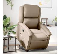 Fauteuil inclinable électrique levage assisté pour personnes âgées, fauteuil relax en similicuir capuccino, inclinaison manuelle 135°, cadre bois métal stable, max 110 kg, pour salon et chambre