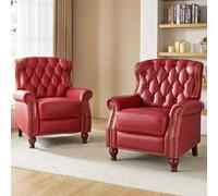 Fauteuil inclinable en Cuir véritable avec Pieds en Bois Massif, Moderne et réglable, avec Dossier et décoration rivetée, canapé Simple for Le Salon.(Wine Red,2)