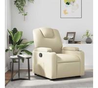 Fauteuil inclinable manuel en Similicuir Crème, Siège relax inclinable à 135°, Canapé d'angle salon confortable avec repose-pieds, Porte-gobelets et Rangement, Cadre bois métal stable, max 110 kg