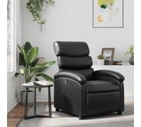 Fauteuil inclinable manuel en similicuir noir, Siège relax inclinable à 135°, Fauteuil de salon et bureau confortable avec repose-pieds accoudoirs rembourrés, Cadre bois et métal stable, max 110 kg