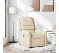 Fauteuil inclinable manuel en tissu crème, Siège inclinable avec repose-pieds réglable jusqu'à 135°, Confortable fauteuil de salon et chambre, Cadre robuste en métal bois pour relaxante et durable
