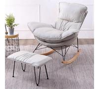 Fauteuil inclinable simple, fauteuil à bascule avec repose-pieds, fauteuil de salon, base en bois pour balcon relaxant, mobilier confortable gris clair