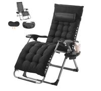 VEVOR Fauteuil Inclinable Zéro Gravité, 645 mm, Transat Relax Jardin pour Intérieur Extérieur, Chaise Longue Anti-gravité Réglable avec Coussin, Appui-tête, Repose-pieds, Porte-gobelet, 226,8 kg, Noir