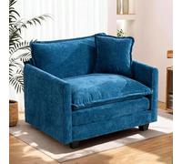 Fauteuil individuel en chenille bleue, double coussins et accoudoirs