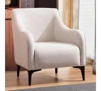 Fauteuil James Tissu Blanc Cassé Pieds Noirs | Assise mousse haute densité et plumes, dossier enveloppant, léger 12 kg, idéal salon ou chambre