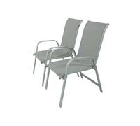Habitat et Jardin - Lot de 2 Fauteuils de Jardin en Textilène et Aluminium Gris Clair - Porto|Phoenix - Chaises de Jardin avec Accoudoirs - Chaises de Maison Solides et Légères