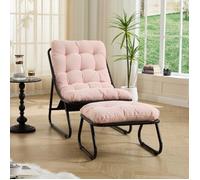 Fauteuil Jardin Rose 65x78x86cm,inclinable Avec Repose-pieds Et Coussin Doux,Structure Noire Confortable Salon Chambre Coin Lecture