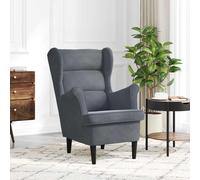 Fauteuil à oreilles avec tabouret gris foncé velours