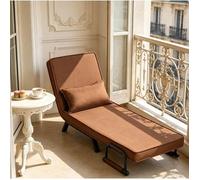 Fauteuil lit 1 place convertible 3 en 1 marron, dossier réglable 5 positions, tissu lin et métal
