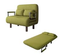 Fauteuil Lit 1 Place Convertible Adulte Tissu en Coton et Lin Lit Dappoint 1 Personne Dossier Réglable Sur 5 Positions Ergonomie Canapé de Salon avec Pieds de Soutien Rabattables(Green,190*120*28cm)