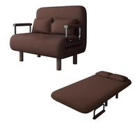 Fauteuil Lit 1 Place Convertible Adulte Tissu en Coton et Lin Lit Dappoint 1 Personne Dossier Réglable Sur 5 Positions Ergonomie Canapé de Salon avec Pieds de Soutien Rabattables(Brown,190*100*28cm)