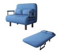 Fauteuil Lit 1 Place Convertible Adulte Tissu en Coton et Lin Lit Dappoint 1 Personne Dossier Réglable Sur 5 Positions Ergonomie Canapé de Salon avec Pieds de Soutien Rabattables(Blue,190*80*28cm)